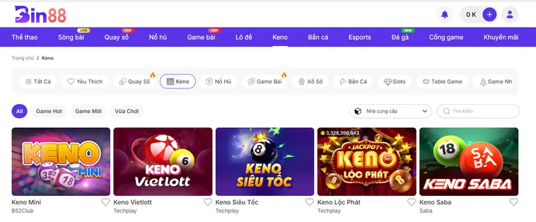 Table Game Max Keno Tại Bin88 Trải Nghiệm Đỉnh Cao Với Phần Thưởng Lớn Hàng Ngày
