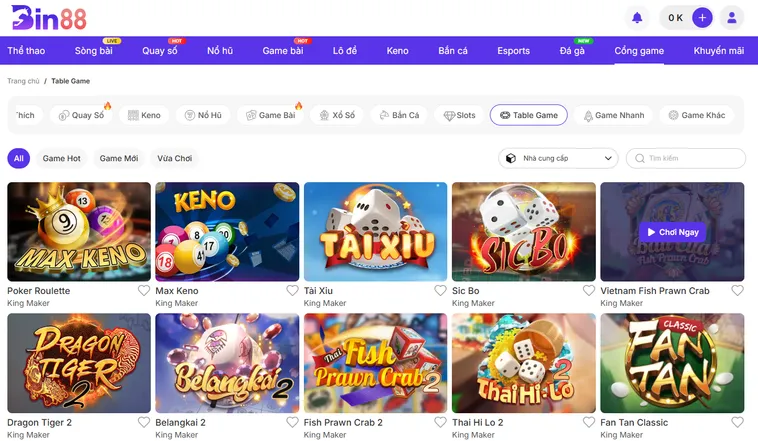Table Game Bin88 Trải Nghiệm Sòng Bài Đỉnh Cao Với Cơ Hội Thắng Lớn Mỗi Ngày